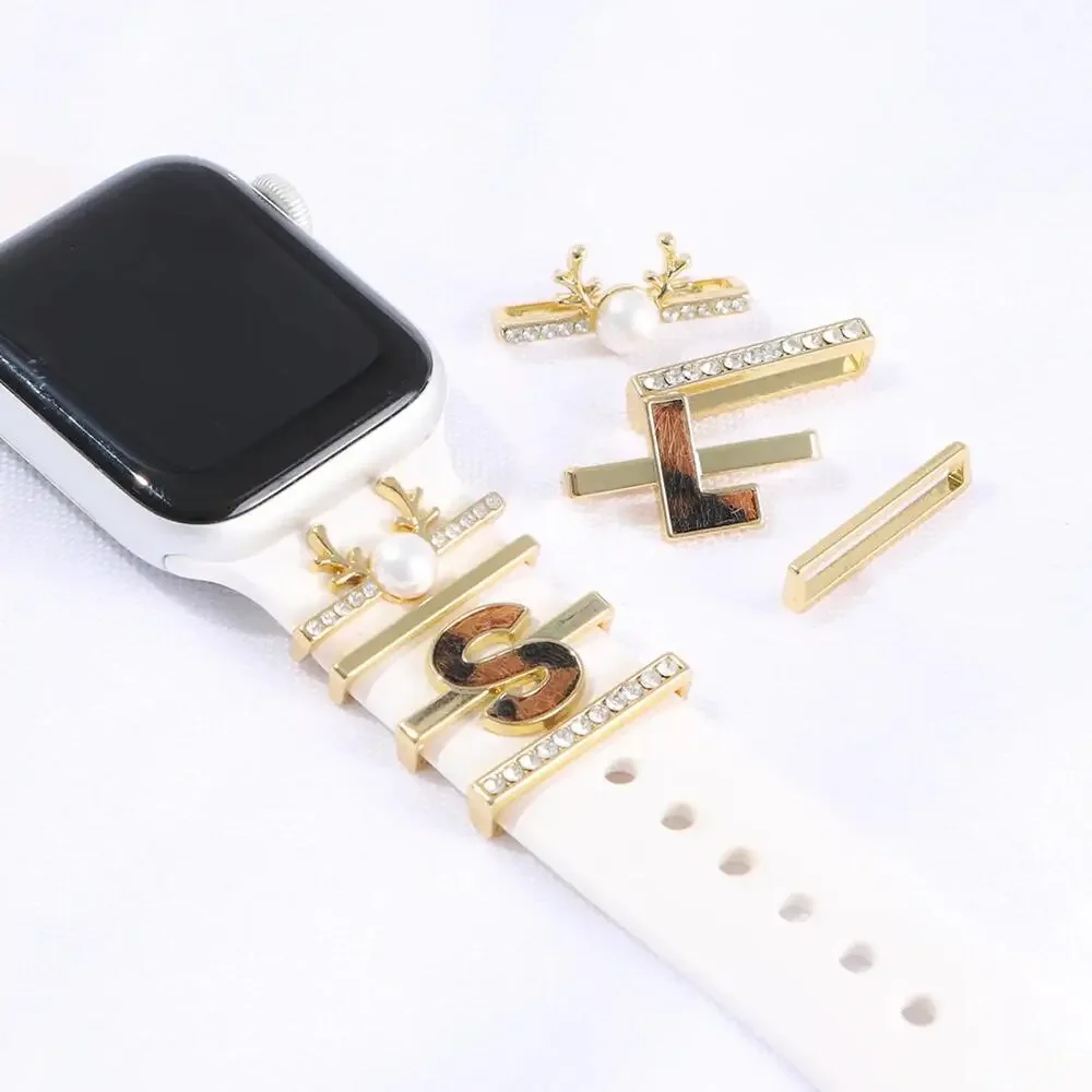 NEW Marley Lilly Smart Watch Charm Set Letter E Gold Leopard Apple Watch